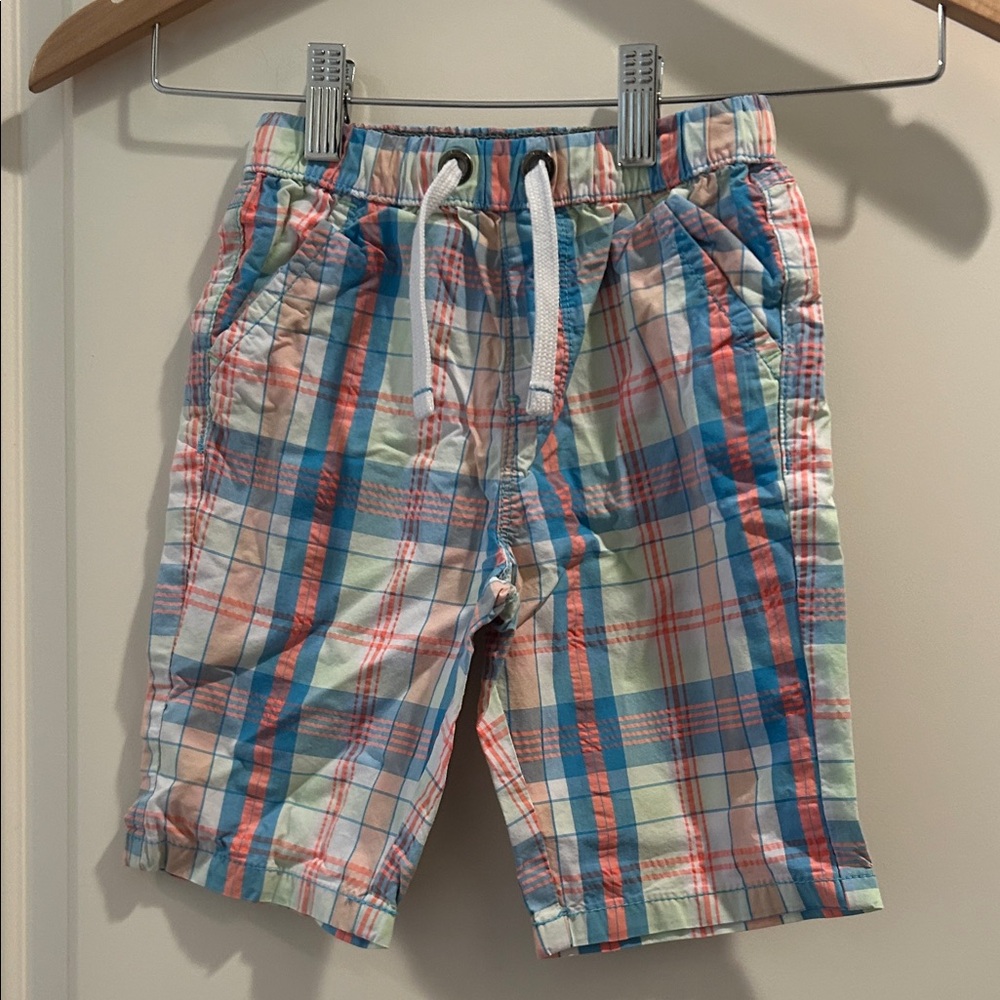 Blue Zoo Plaid PullOn drawstring elastic waistband Shorts pockets size 2-3yrs